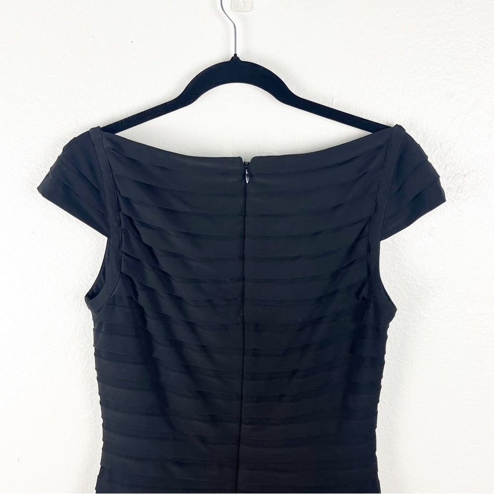 ADRIANNA PAPELL Classic Black V-Neck Layered Tiered Cap Sleeves Dress, Size 12 - Picture 9 of 9